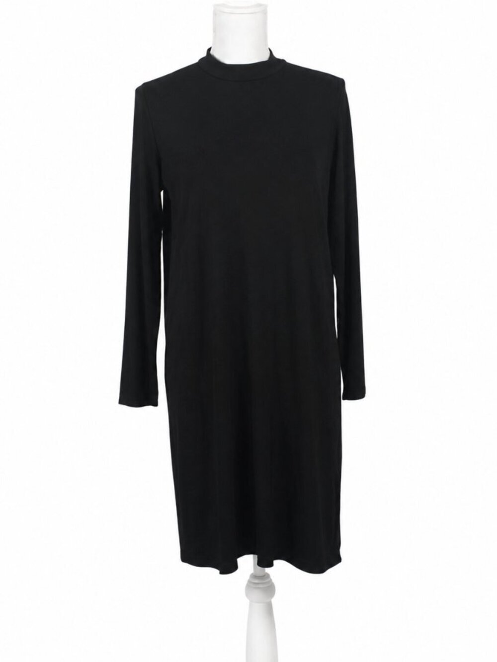 EILEEN FISHER Black Mock Neck Long Sleeve Jersey Shift Dress Minimalist Size S